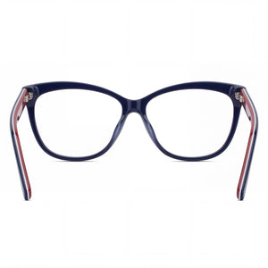 Moschino MOL506 Cat Eye Eyeglasses Women — side view, Blue Acetate temples