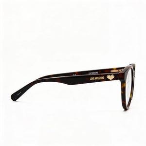 Moschino MOL518 Round Eyeglasses Women — side view, Havana Plastic temples