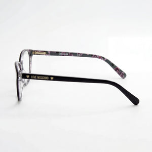 Moschino MOL525 Cat Eye Eyeglasses Women — side view, Black Plastic temples