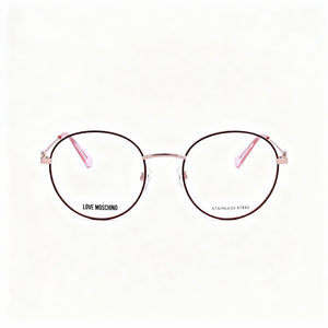 Moschino MOL613 Round Eyeglasses Women — side view, Gold Alloy Steel temples