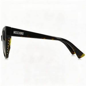 Moschino MOS056-S Cat Eye Sunglasses Women — side view, Non-Polarized Shaded Brown lens