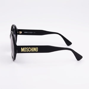 Moschino Mos126/S Round Sunglasses Women — side view, Non-Polarized Dark Grey Shaded lens