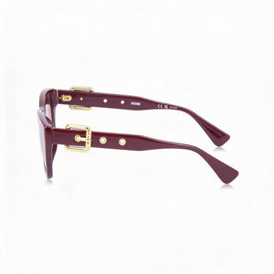 Moschino MOS130/S Cat Eye Sunglasses Women — side view, Non-Polarized Burgundy lens