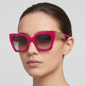 Moschino MOS161/S Cat Eye Sunglasses Women — side view, Non-Polarized Brown Violet Double Shade lens