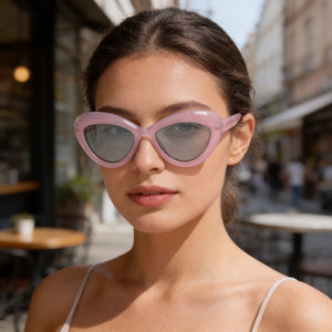 Moschino MOS163/S Cat Eye Sunglasses Women — side view, Non-Polarized Pink lens