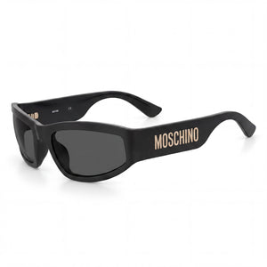 Moschino MOS164/S Black Rectangle Sunglasses for Men, Grey lens