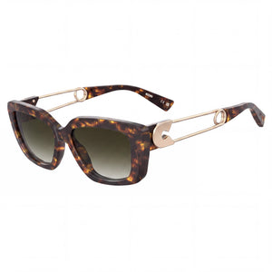 Moschino MOS168/S Havana Rectangle Sunglasses for Women, Green Shaded lens