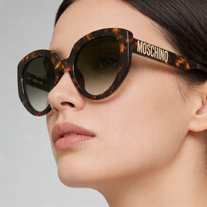 Moschino MOS173/S Cat Eye Sunglasses Women — side view, Non-Polarized Green Shaded lens
