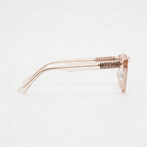Moschino MOS629 Rectangle Eyeglasses Women — side view, Beige Acetate temples