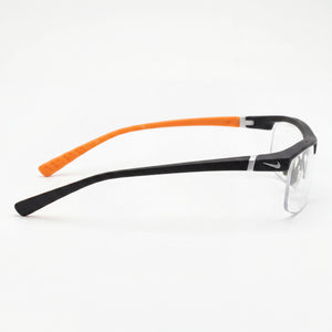 Nike 7071/2 Rectangle Eyeglasses Men — side view, Orange Plastic temples