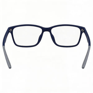 Nike 7118 Rectangle Eyeglasses Men — side view, Blue Plastic temples