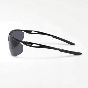 Nike AERIAL DZ7352 Oval Sunglasses Unisex — side view, Non-Polarized Black Dark Grey lens