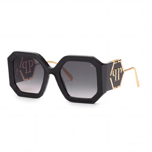 Philipp Plein Spp067 Black Square Sunglasses for Women, Smoke Gradient lens