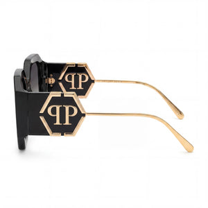 Philipp Plein Spp067 Square Sunglasses Women — side view, Non-Polarized Smoke Gradient lens