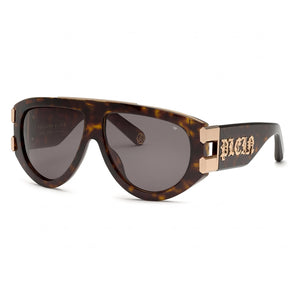 Philipp Plein SPP127V Havana Aviator Sunglasses for Men, Grey Green lens