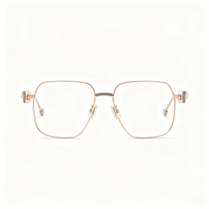 Philipp Plein Vpp126s Rectangle Eyeglasses Women — side view, Copper Gold Stainless Steel temples
