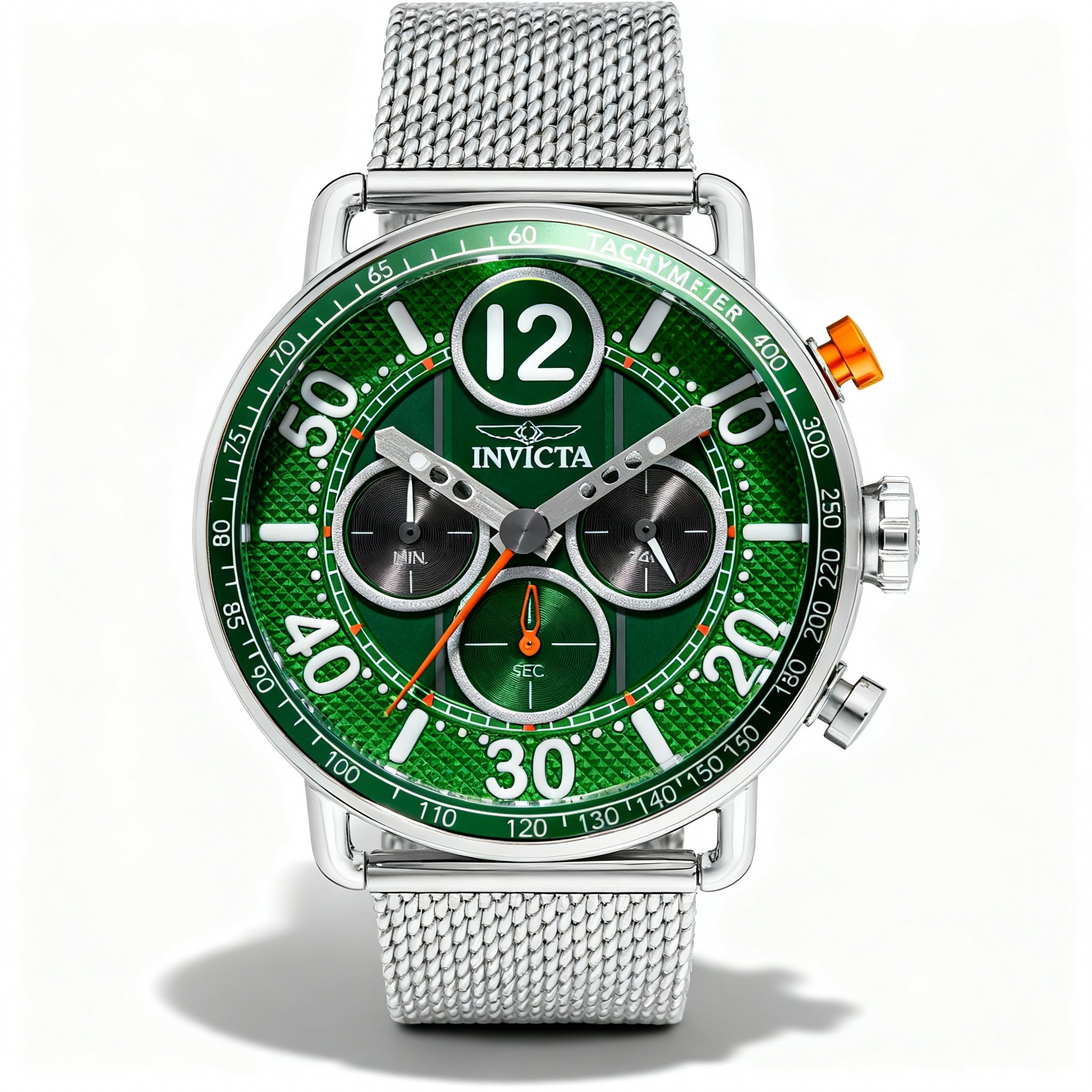 Invicta Speedway 49373 Men's Chronograph Quartz Watch, 44mm Silver Stainless Steel Bracelet, Green Dial