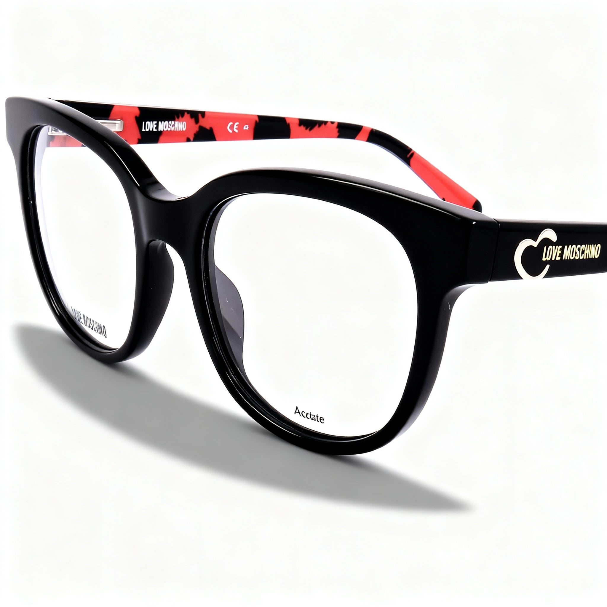 Moschino Love Mol599 Women's Modern Black Pattern Red Acetate Frame Non-Polarised Lenses Eyewear 51mm