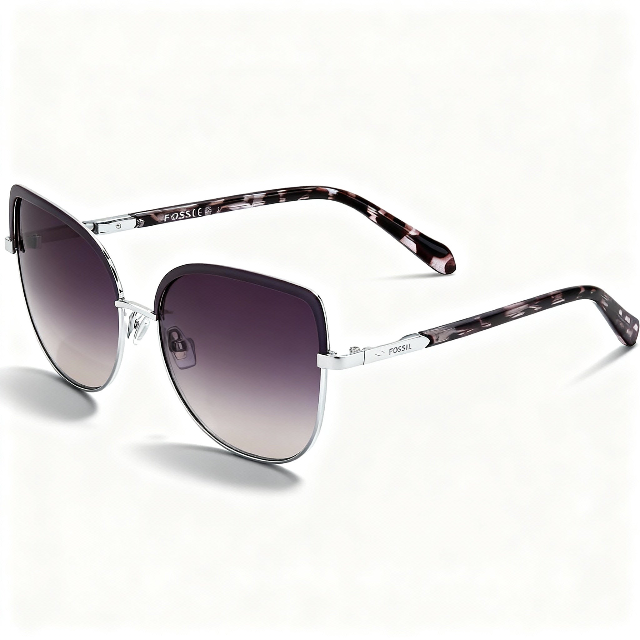 Fossil Women's Fos 3126/G/S Cat Eye Stainless Steel Sunglasses, Mauve Burgundy Shaded, Pink Doubleshade Lens, 56mm