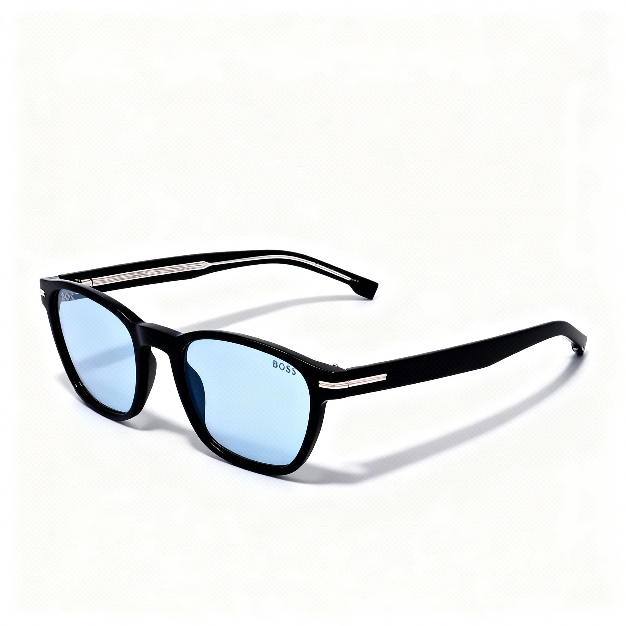 Hugo Boss Men's Classic Black Acetate Sunglasses, Azure Photocromic Highcontrast Blue Non-Polarized Lenses, 52-20-145mm