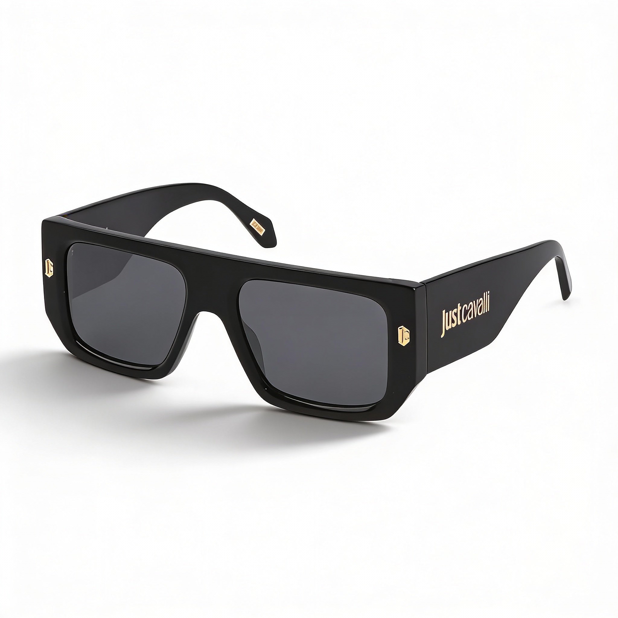 Just Cavalli SJC022 Women's Aviator Shiny Black Frame Smoke Mirror Silver Lens UV Protected Sunglasses 56mm