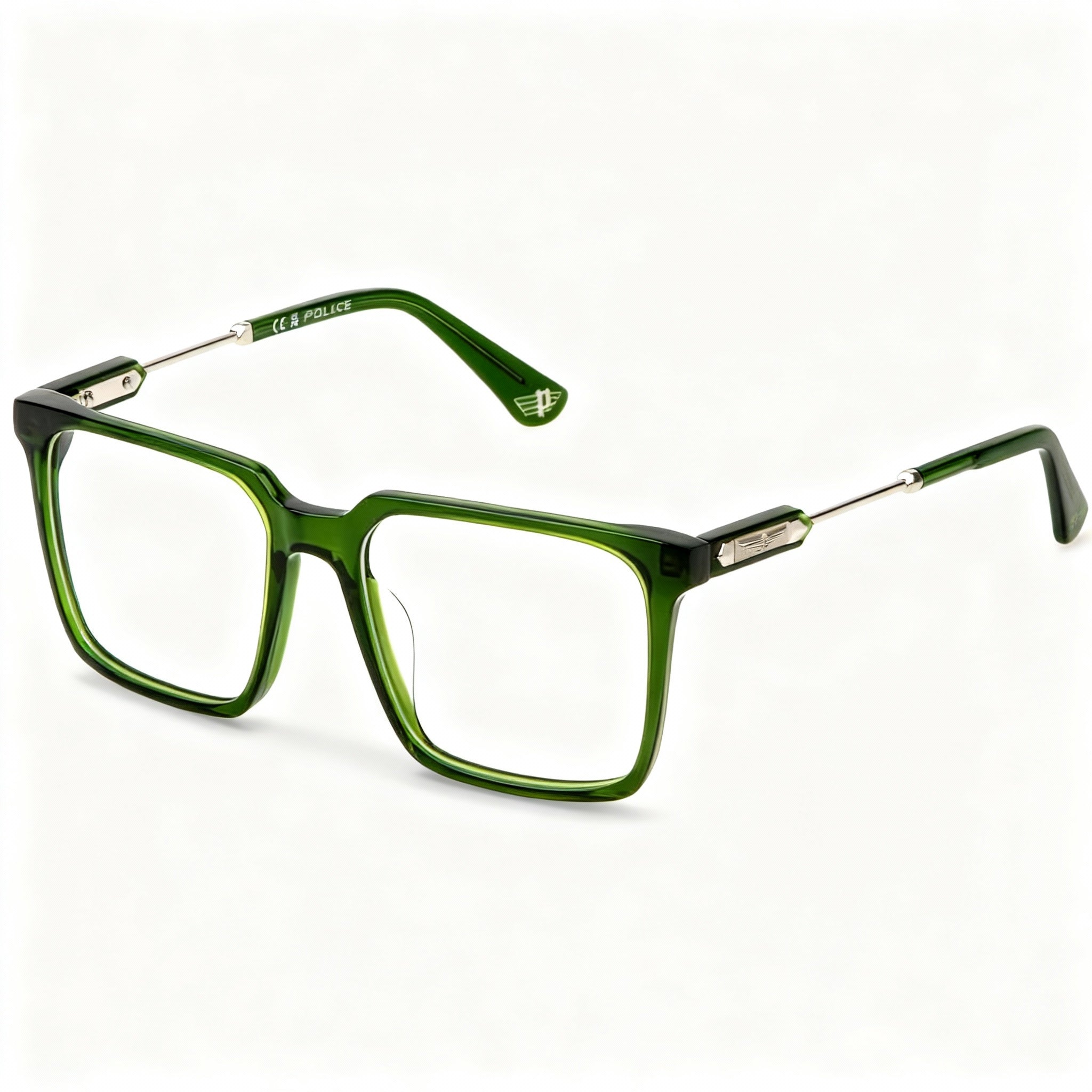 Police Casual Men’s Acetate Shiny Black Eyeglasses Frame, 53mm Non-Polarized Demo Lens