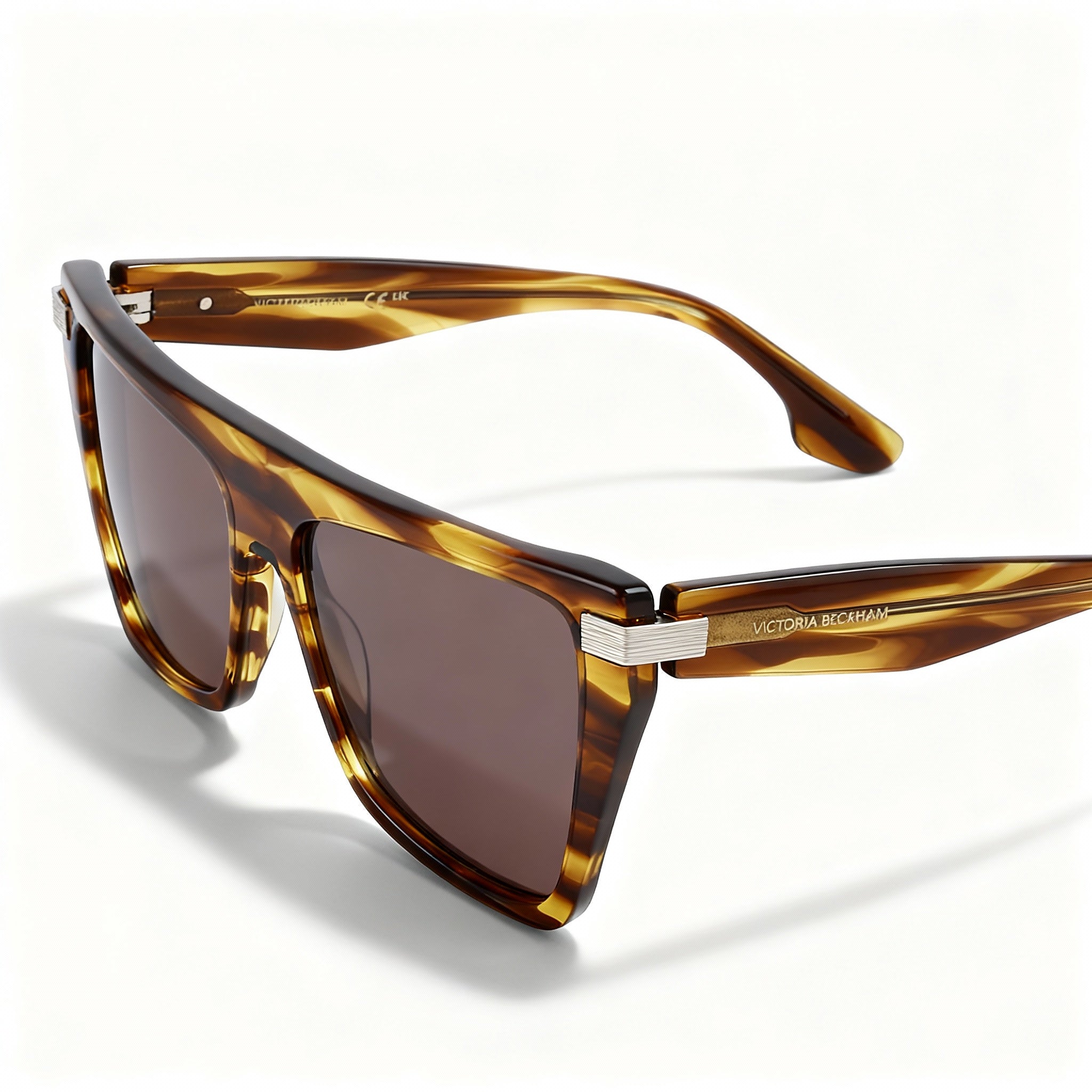Victoria Beckham VB684S Women's Square Acetate Frame Sunglasses, Striped Tobacco, Size 57-15-140