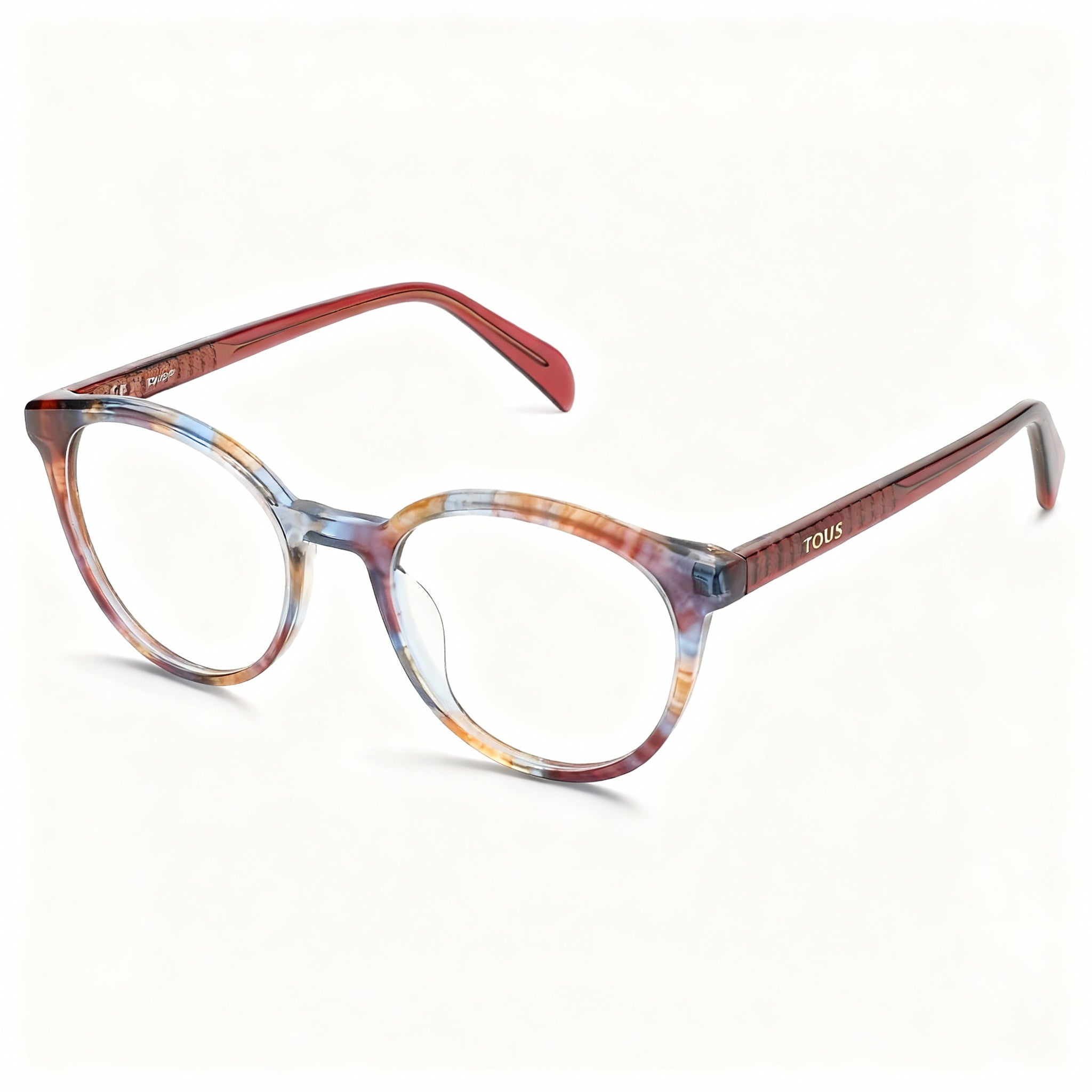 TOUS Classic Women's Cellulose Acetate Eyeglasses, Striped Red Azure Frame, Transparent Lenses, 51-18-135