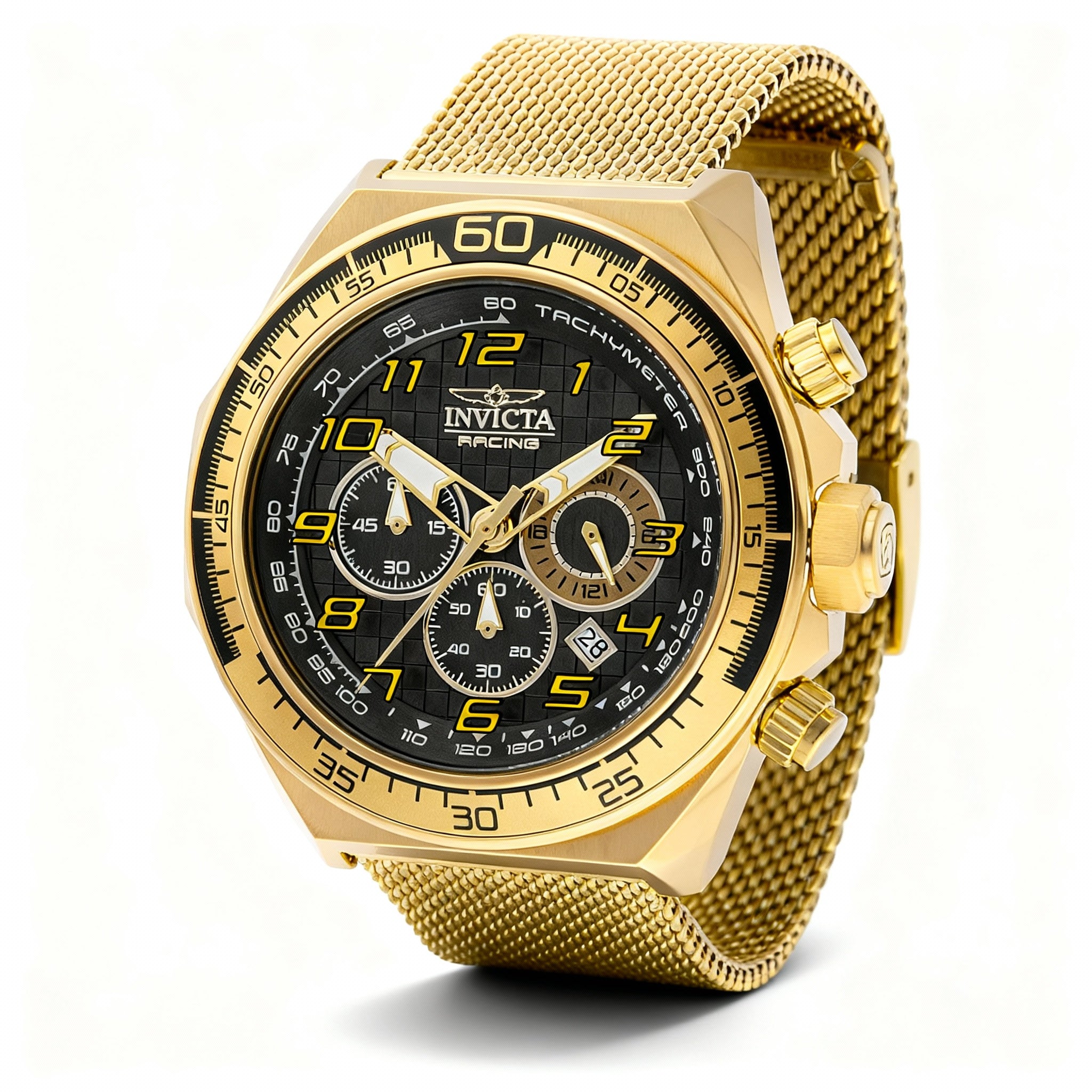 Invicta Racing 47903 Gold-Tone Chronograph Quartz Black Dial Stainless Steel Bracelet Unisex Watch 50mm