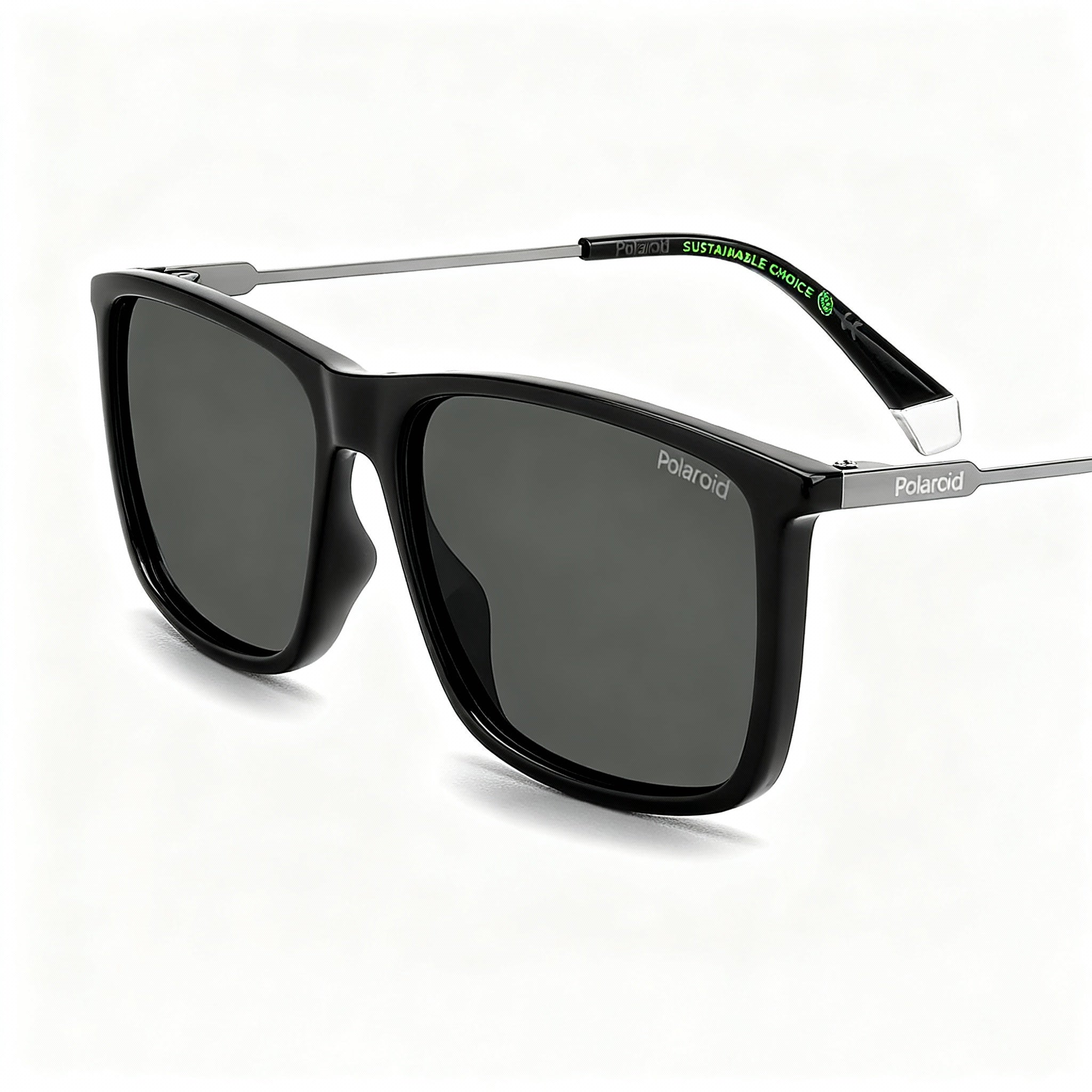Polaroid Eyewear Minimalist PLD 4130/S/X Men's Black Eco Co-Polyester Rectangular Grey Polarized Sunglasses 59-15-145