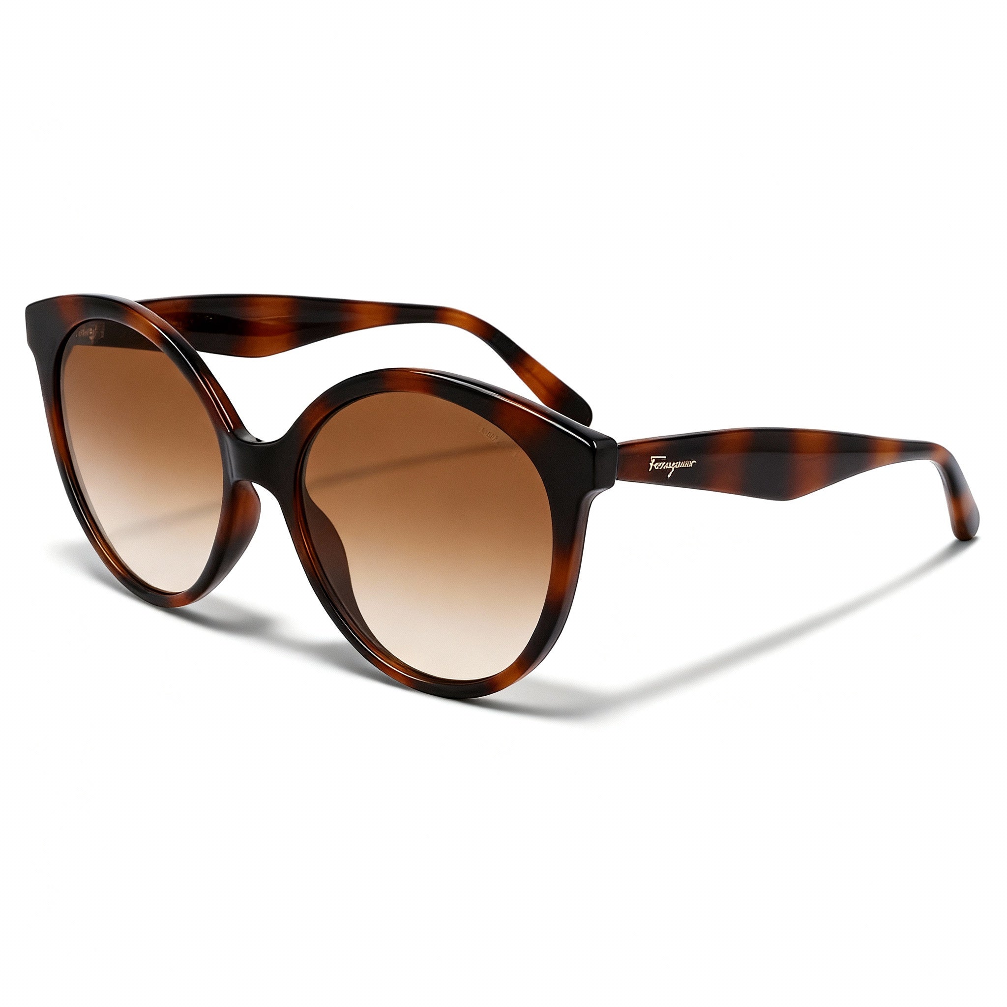 Salvatore Ferragamo Classic Women's Tortoise Plastic Round Non-Polarized Sunglasses Brown Gradient Lenses 58mm