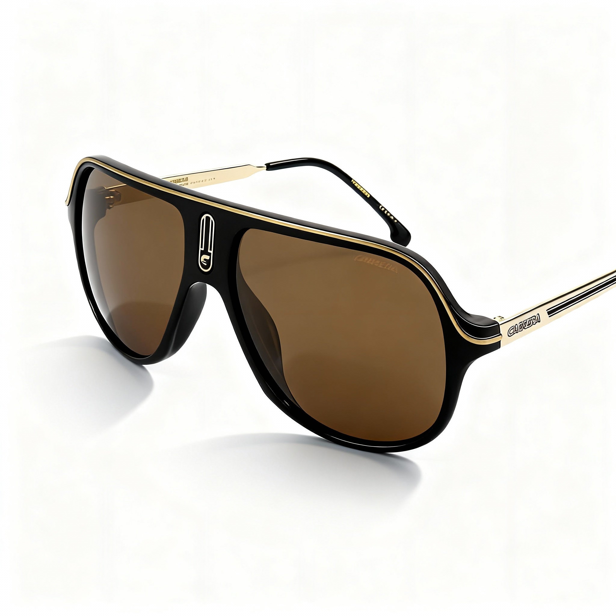 Carrera Casual Unisex Black Gold Polyamide Frame Sunglasses with Gold High Contrast Polarized Lenses 62mm