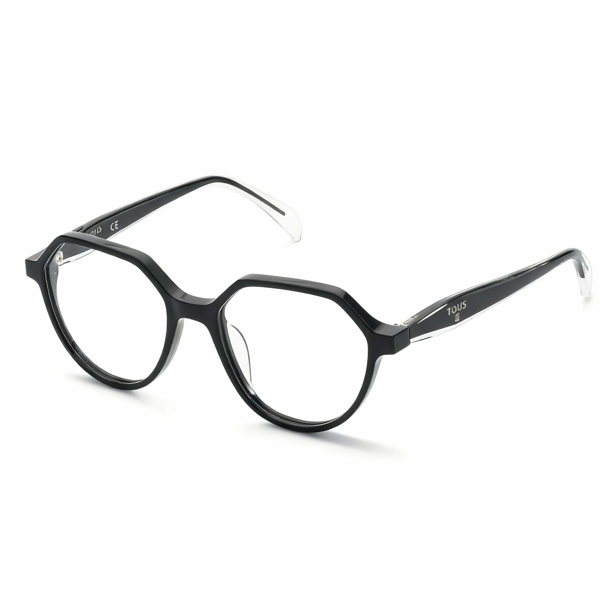 TOUS Geometric Women's Shiny Black Cellulose Acetate Optical Eyeglasses with Transparent Polycarbonate Lenses 49-17-135