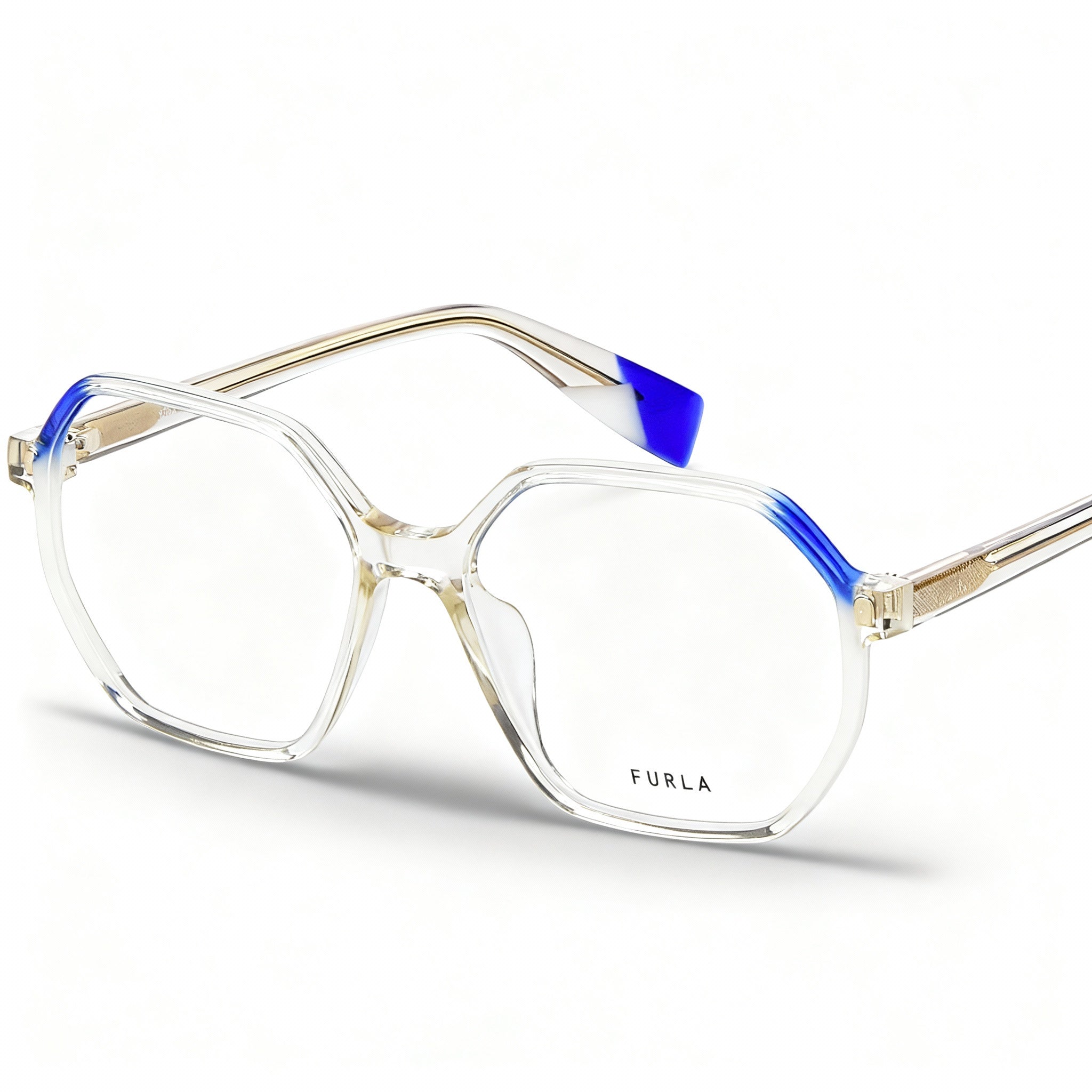 Furla Classic Women's Acetate Eyeglasses, Shiny Transparent Beige, 53mm (Demo Lenses)