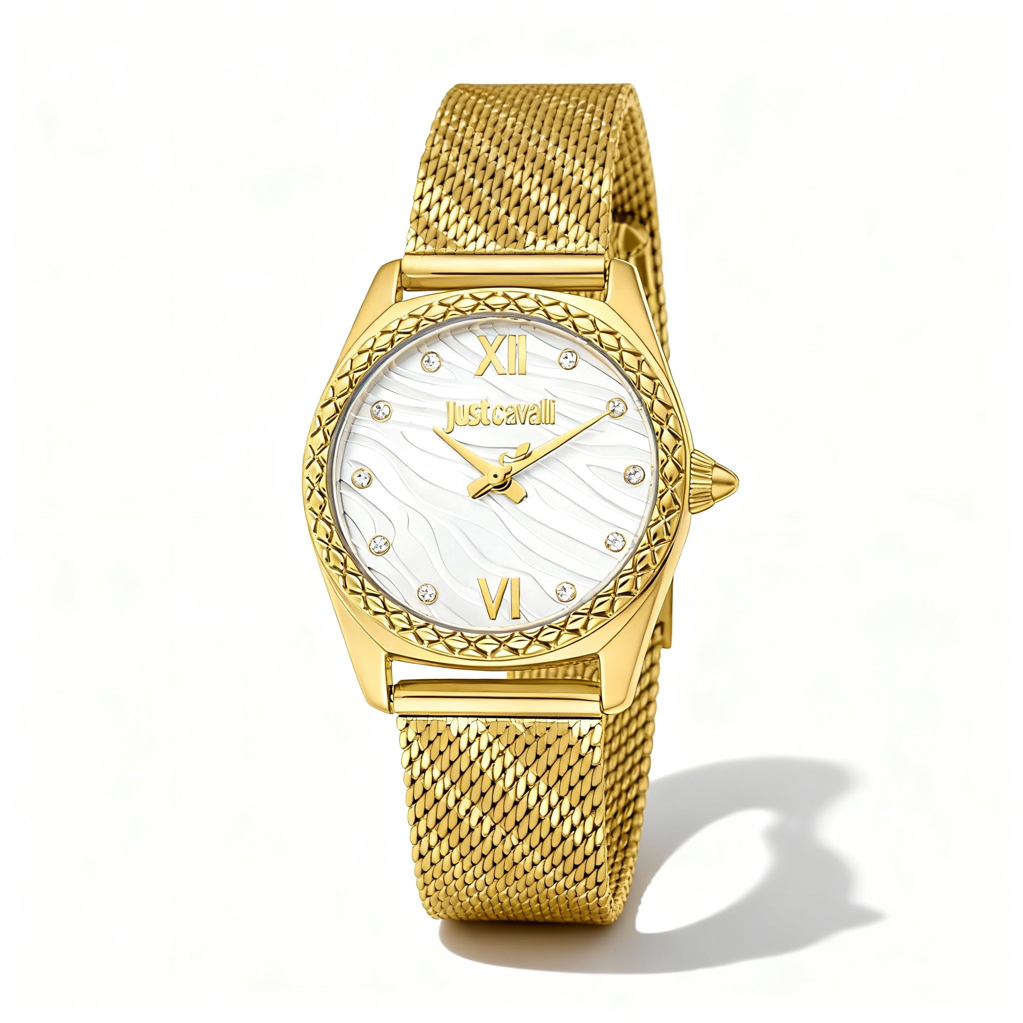 Just Cavalli Animalier Bracelet Women's Yellow Gold Stainless Steel Silver Grey Dial 30mm Quartz Watch