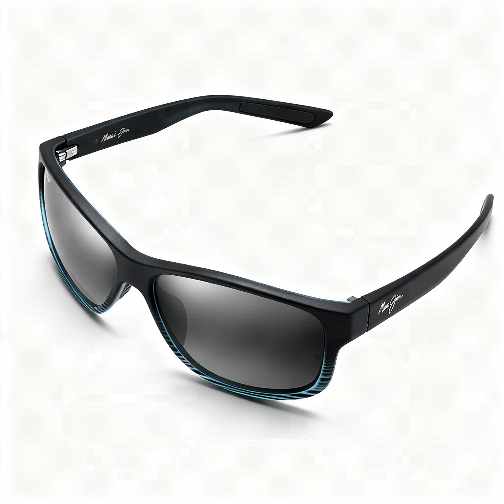 Maui Jim Kaiwi Channel Unisex PolarizedPlus2 Rectangular Sunglasses, Grey Black Stripe Nylon Frame, Super Thin Glass Neutral Grey 62mm