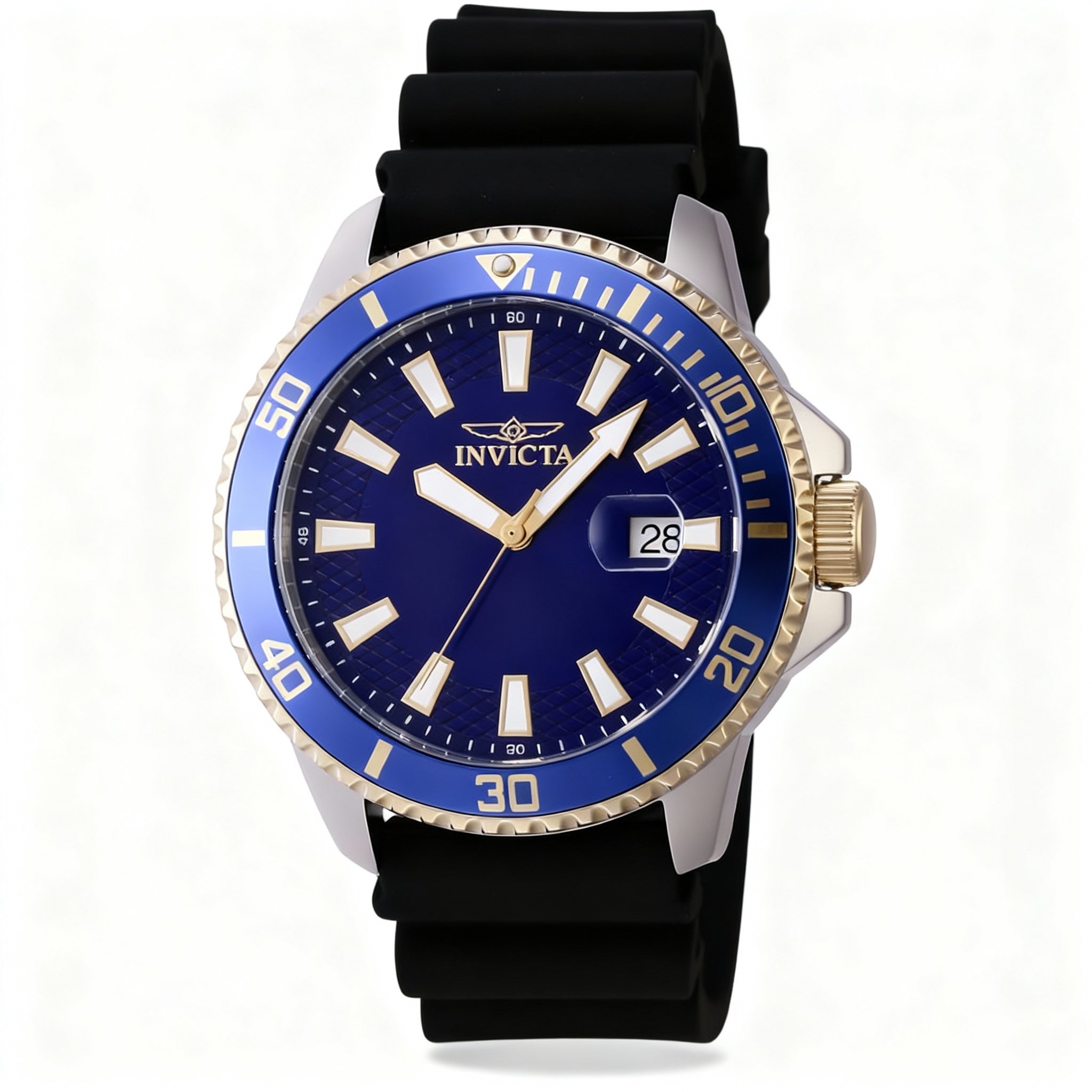 Invicta Pro Diver 46133 Men's Quartz 45mm Silver Stainless Steel Watch with Blue Dial, Silicone Strap, 50m WR