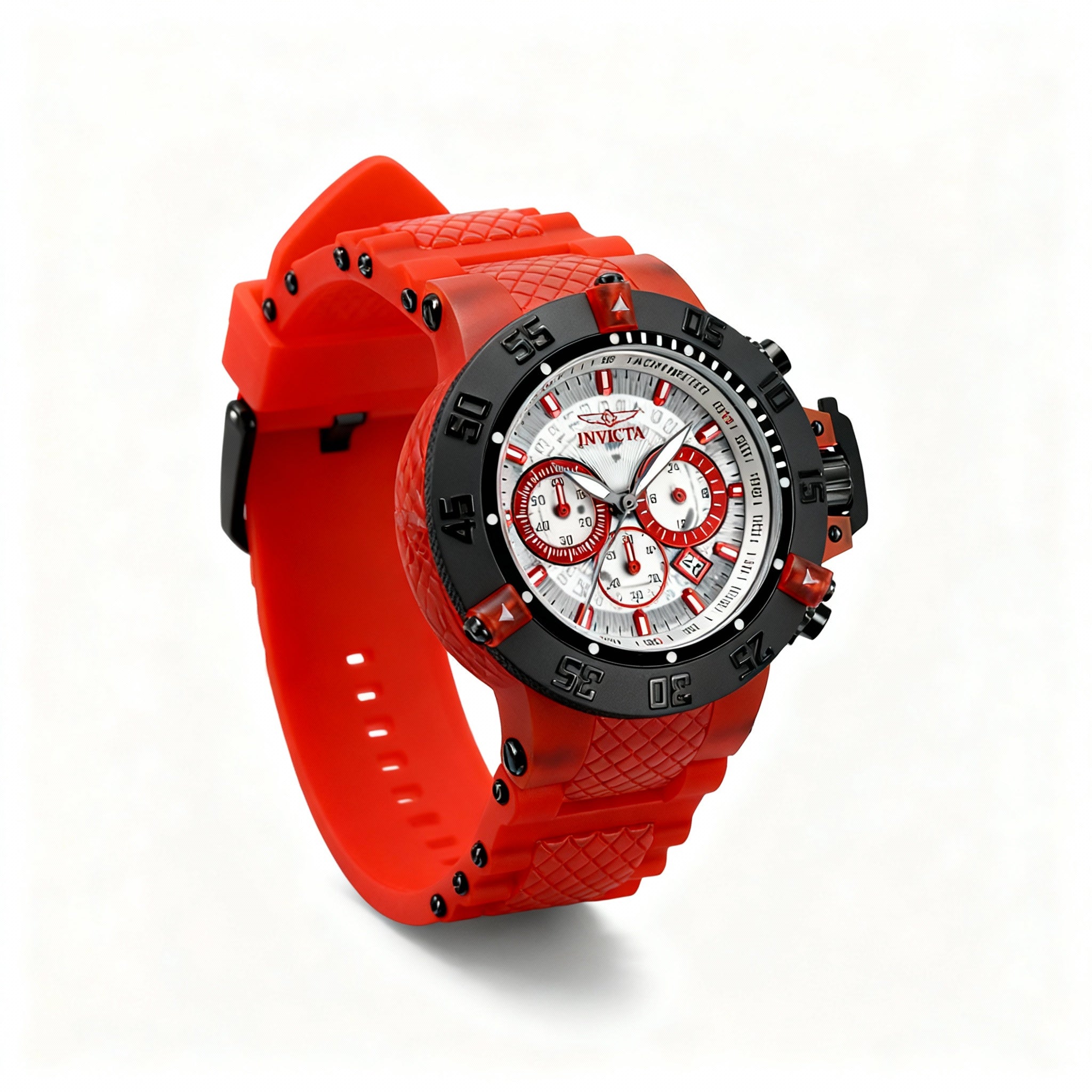 Invicta Men's Subaqua Noma III 24364 Chronograph Watch, Red Plastic & Silicone, Transparent Dial, 50mm
