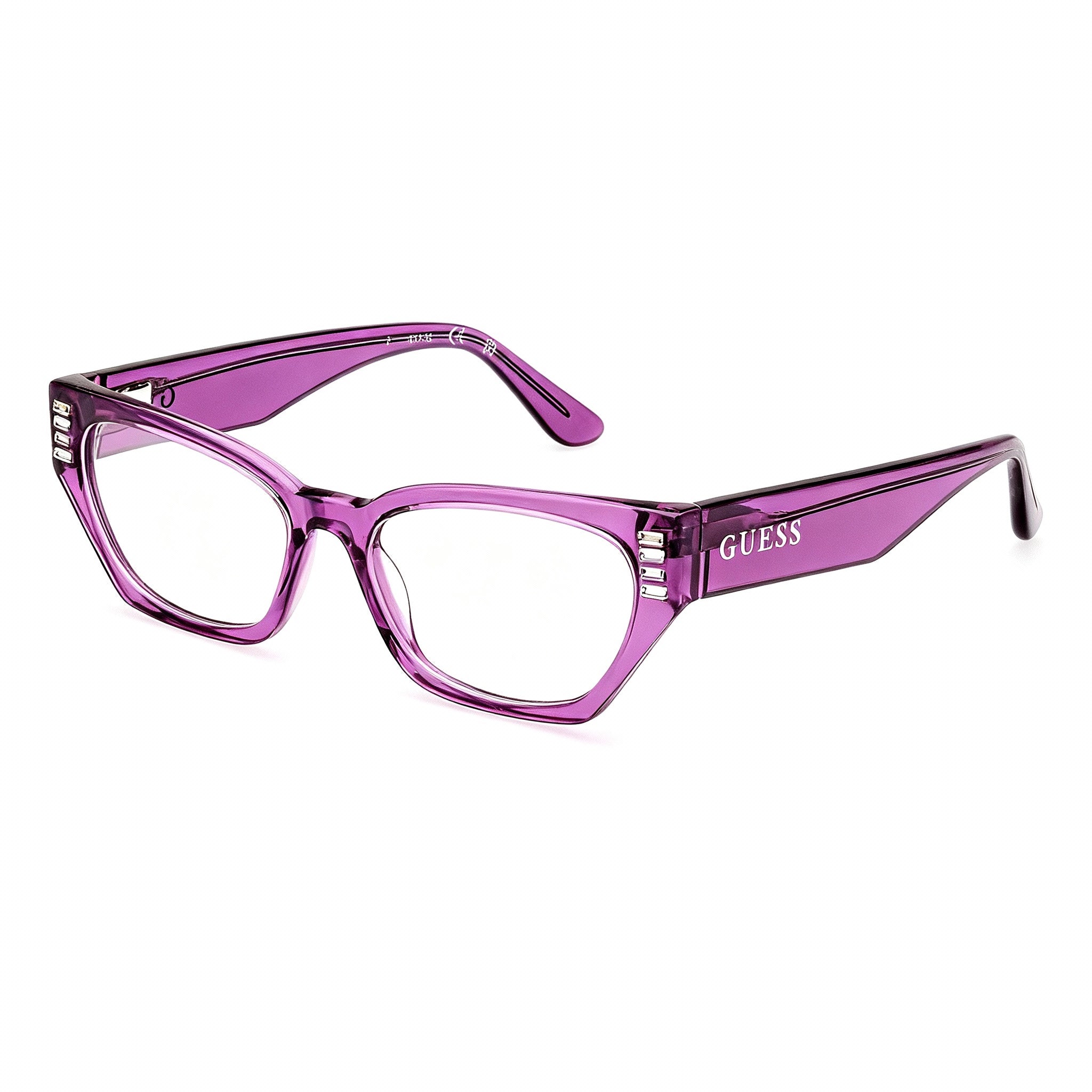 GUESS Modern Women's Violet Plastic Frame Eyeglasses, Clear Polycarbonate Lenses, 51-16-145