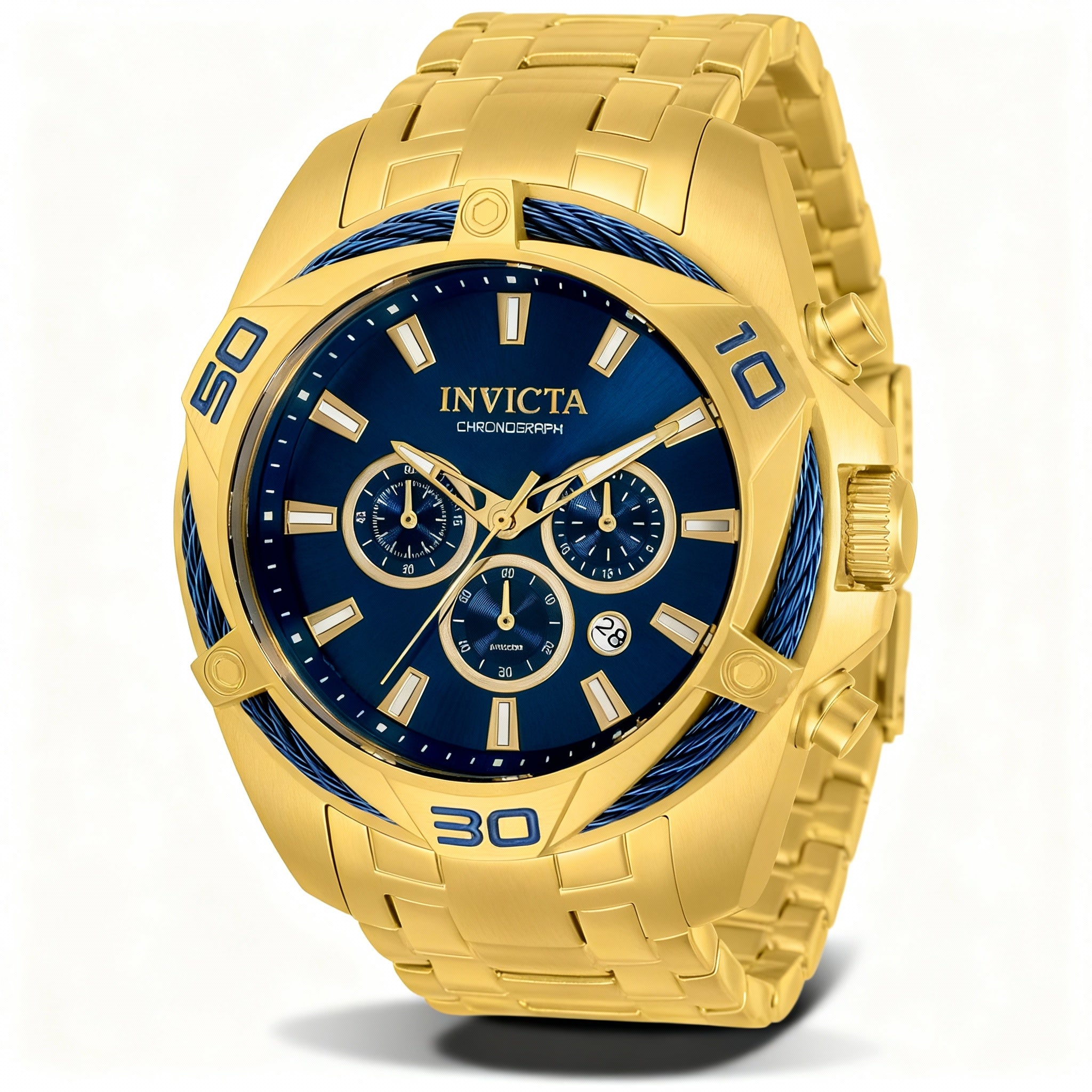 INVICTA Bolt 34120 Men's Gold-tone Stainless Steel Chronograph Quartz Movement Blue Dial 50mm Watch