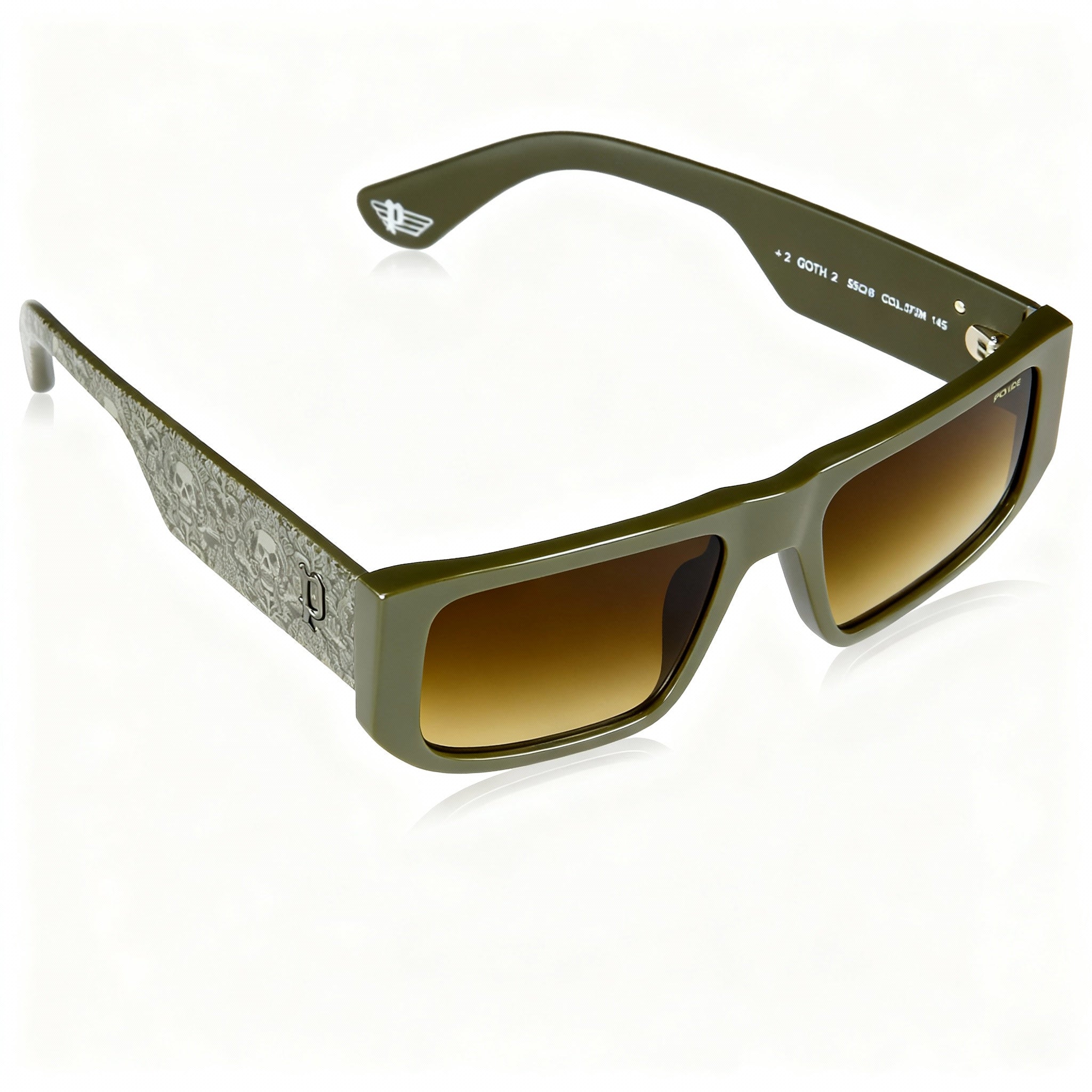 Police SPLL13 Men's Casual Square Polycarbonate Sunglasses, UV Protection, Olive Green Frame, Green Gradient Lens 55mm