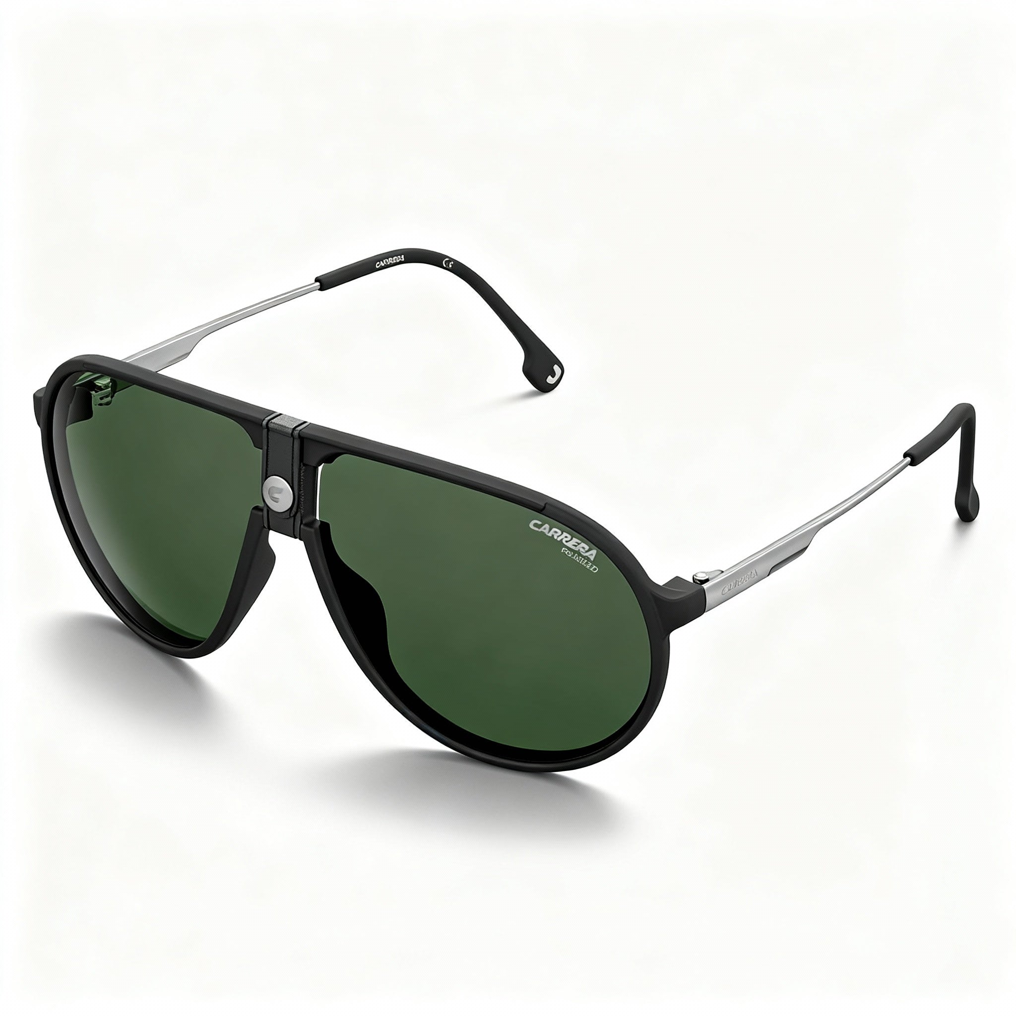 Carrera 1034/S Unisex Aviator Polycarbonate Sunglasses, Matte Black Frame, Green Polarized Lenses, 63-12-140mm