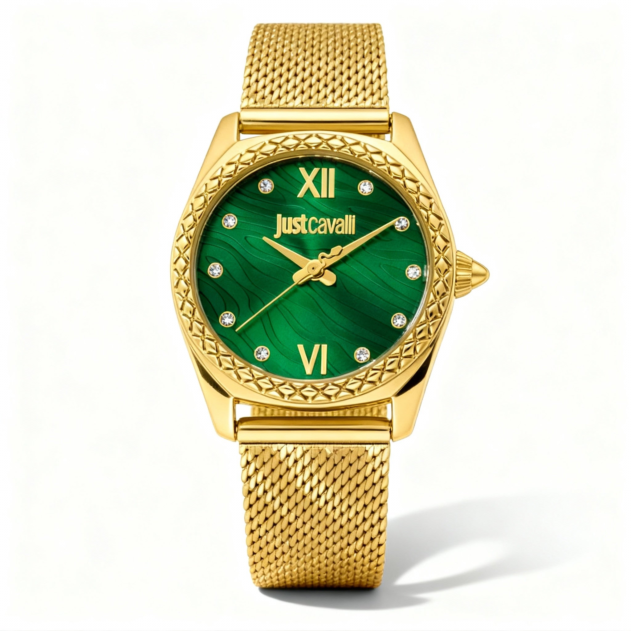 Just Cavalli Animalier Bracelet Women's 30mm Yellow Gold Stainless Steel Quartz Watch, Bottle Green Dial, Arabic Numerals