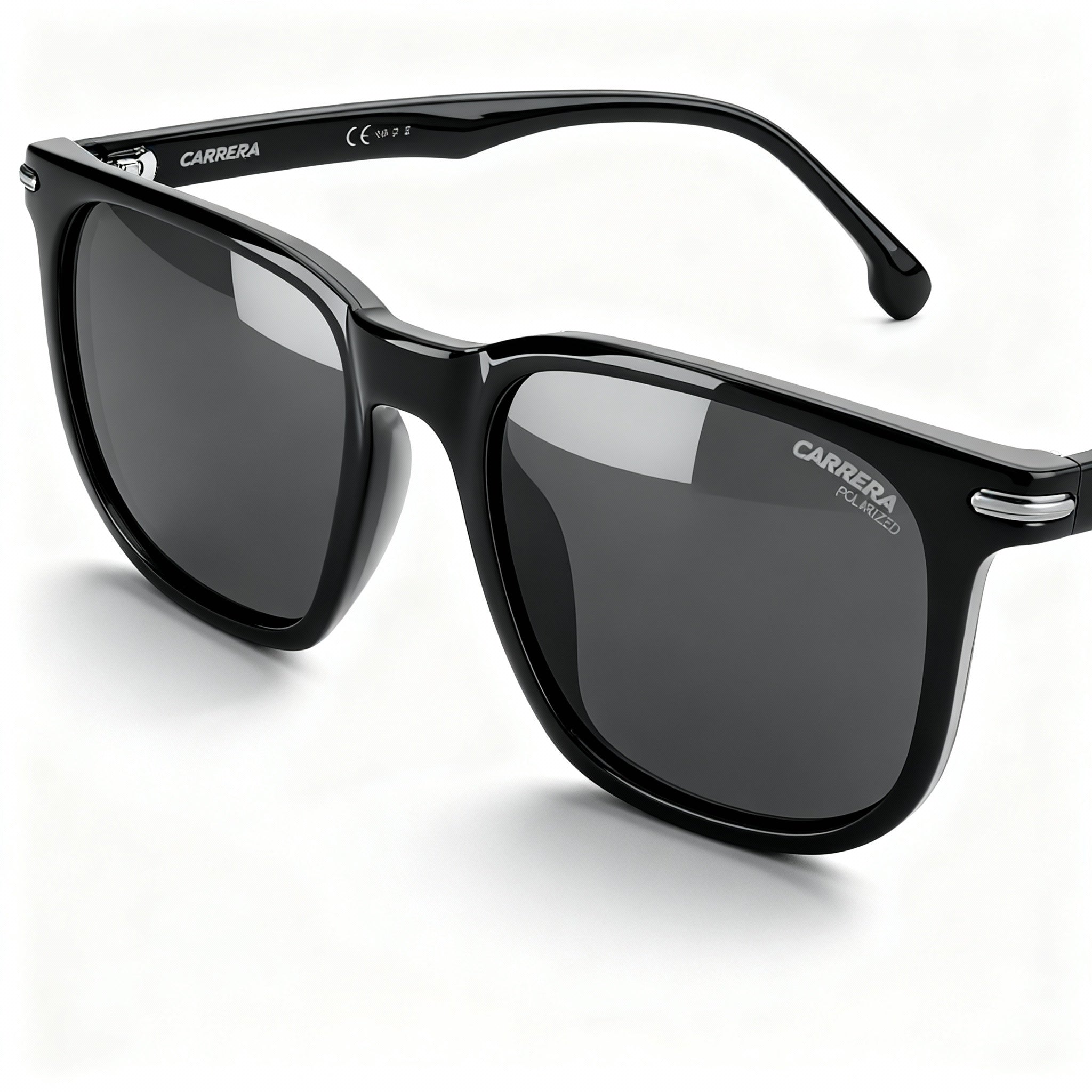 Carrera 300/S Unisex Modern Polarized Square Propionate Sunglasses Black Grey Frame Grey Lens 54mm