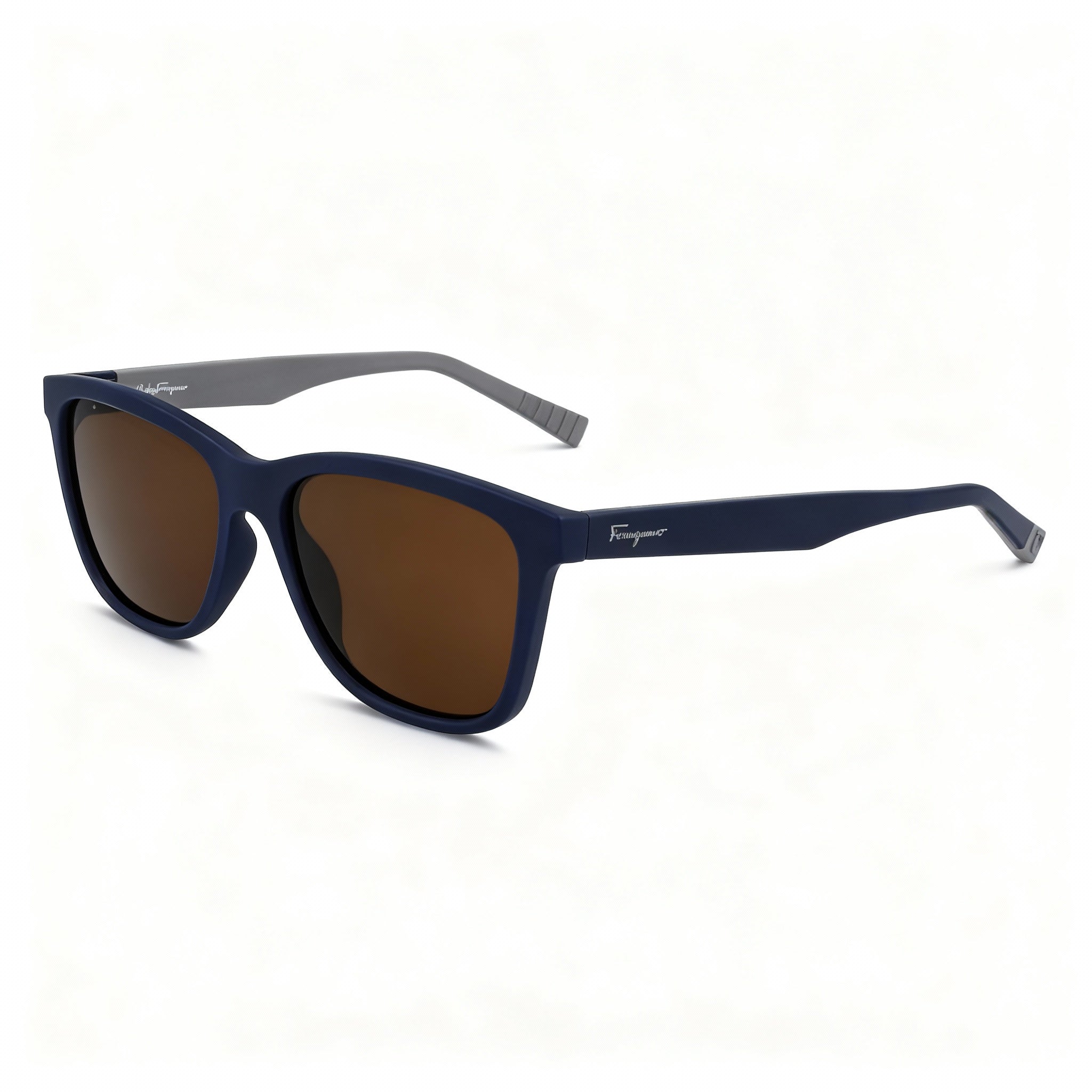 Salvatore Ferragamo SF998S Unisex Modified Rectangle Acetate Sunglasses 57mm Matte Blue Frame, Brown Lens