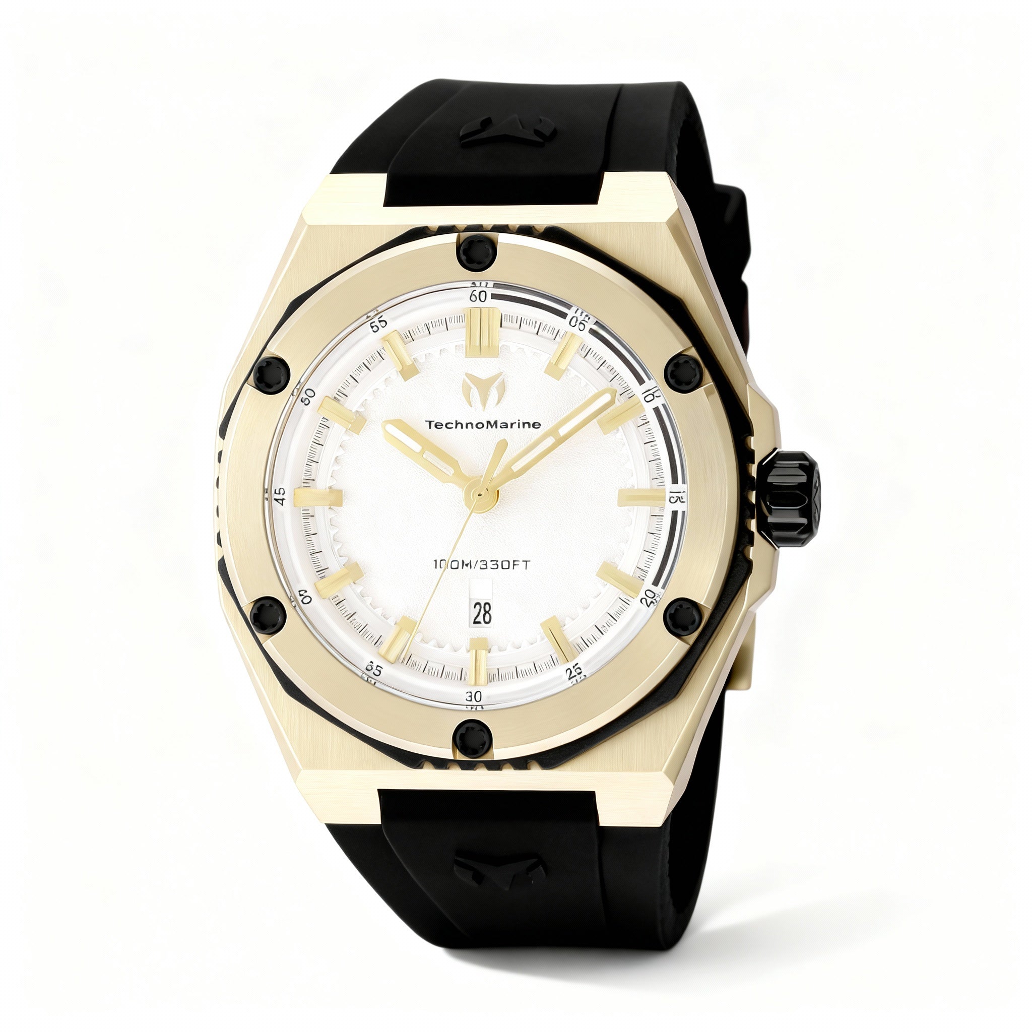 TechnoMarine TM-416068 Coral Unisex Two-Tone Black Gold Plastic/Steel Black Silicone Silver Dial Quartz Watch 45mm