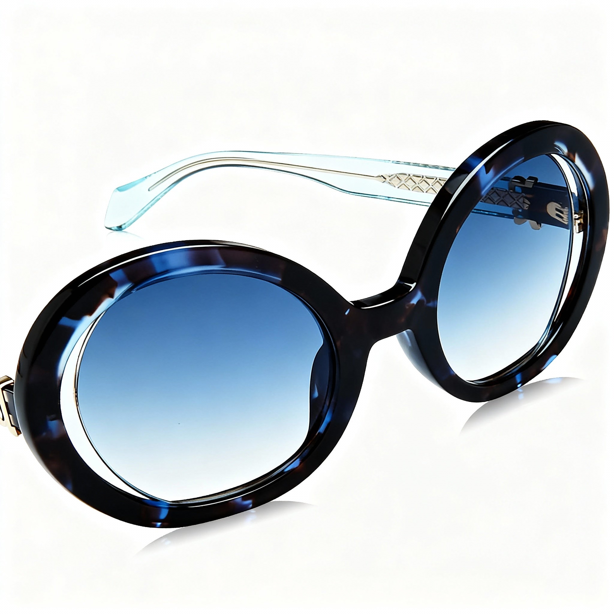 Just Cavalli SJC028 Women's Casual Transparent Blue Havana Metal Acetate Sunglasses, Smoke Gradient Yellow Lenses 58-17-140