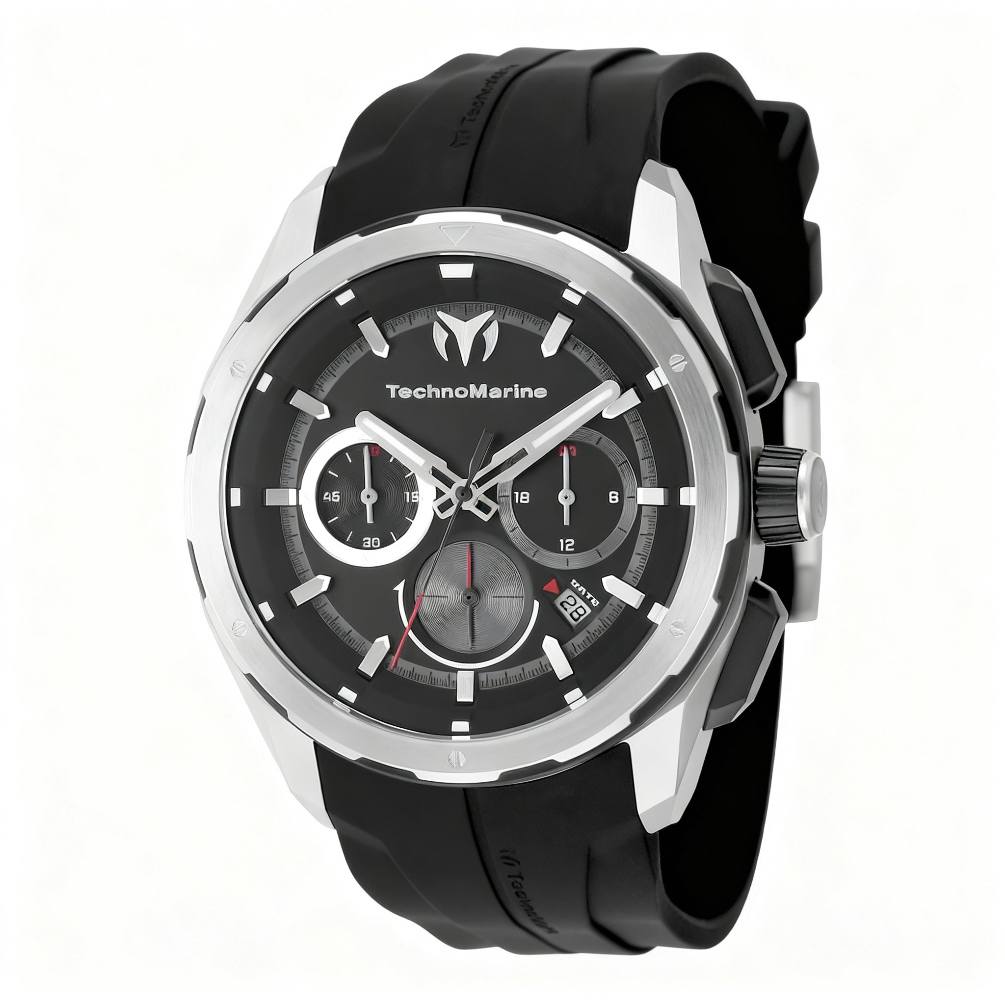 TechnoMarine OCEAN - NOMAD TM-318098 Unisex Silver Case Black Dial Silicone Strap Water Resistant Quartz Watch 43mm