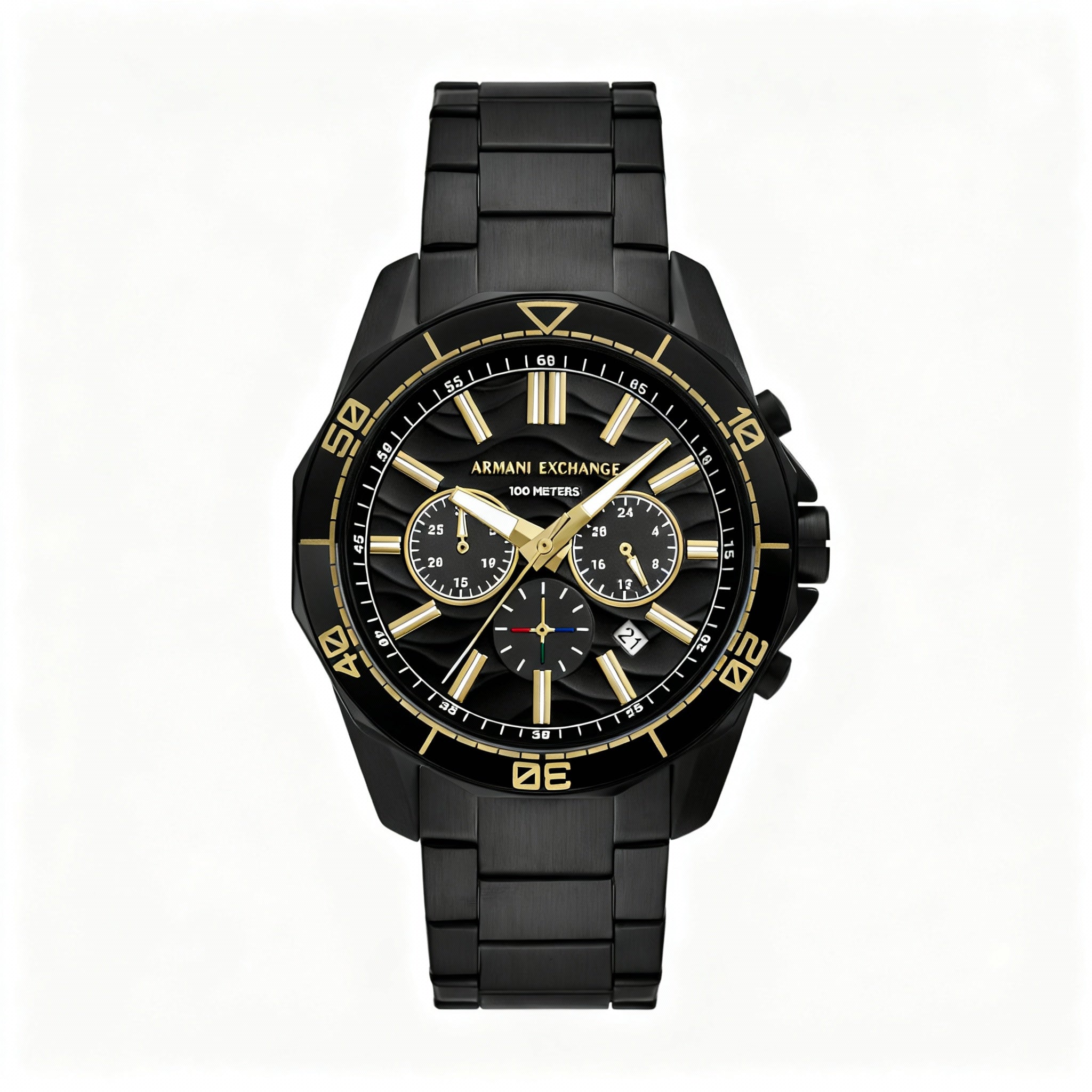 A|X Armani Exchange Sport-Luxury Men's 44mm Black Gold Accents Stainless Steel Chronograph Watch