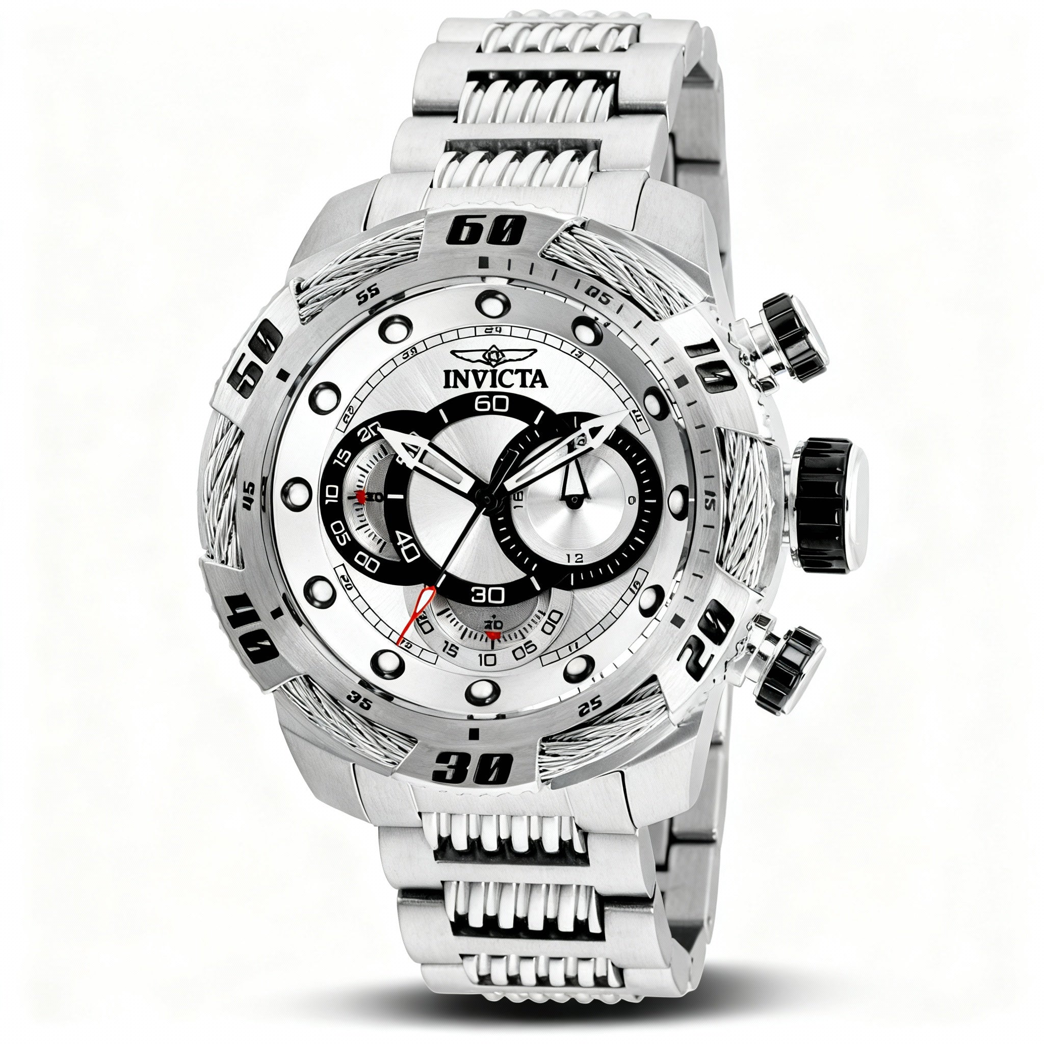 Invicta Bracelet Men's Chronograph GMT Silver Dial Stainless Steel Case & Bracelet 100M Water Resistant Watch 50mm